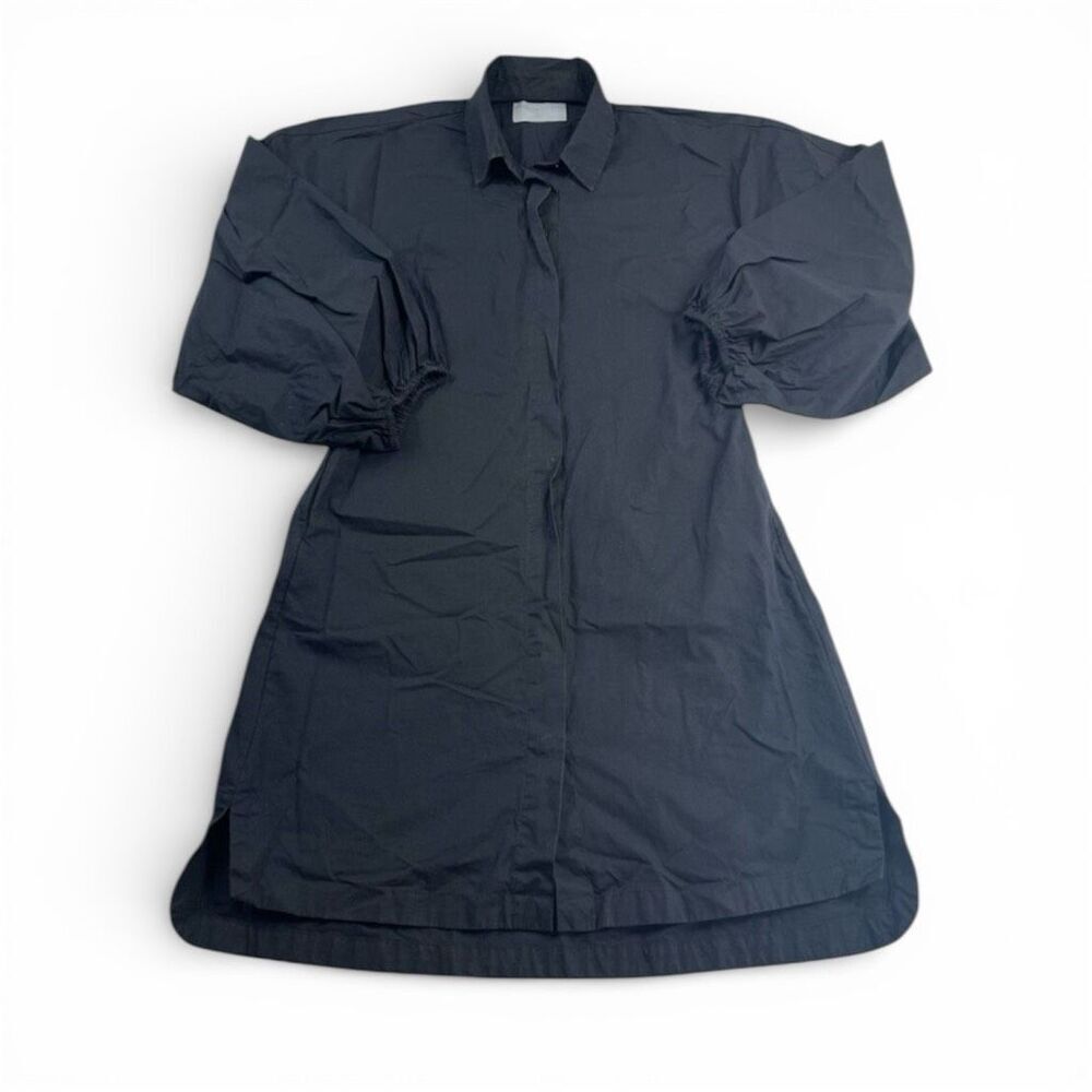 Modern Citizen Black Puff Sleeve Poplin Button Shirt Dress Minimalist Chic S